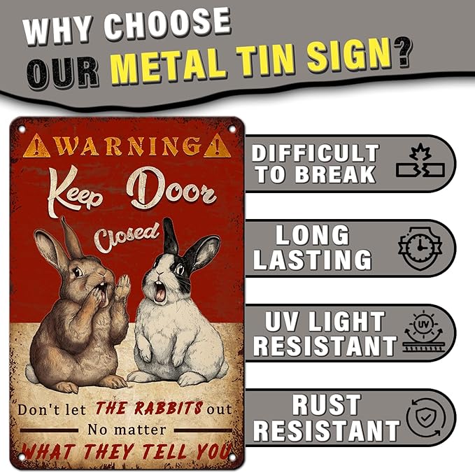 PEACHGARDEN Rabbit Vintage Metal Sign No Matter What the Rabbits Say Funny Wall Decor for Home Farmhouse Outdoor Yard Bar 8x12inch