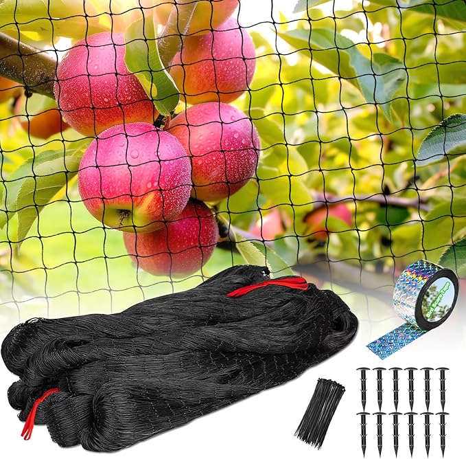 50'x50' with 2" Mesh Bird Netting for Chicken Coop with Bird Scare Tape, Hawk Nettings for Chicken Run, Heavy Duty Poultry Nettings Chicken Netting Roof Deer Net