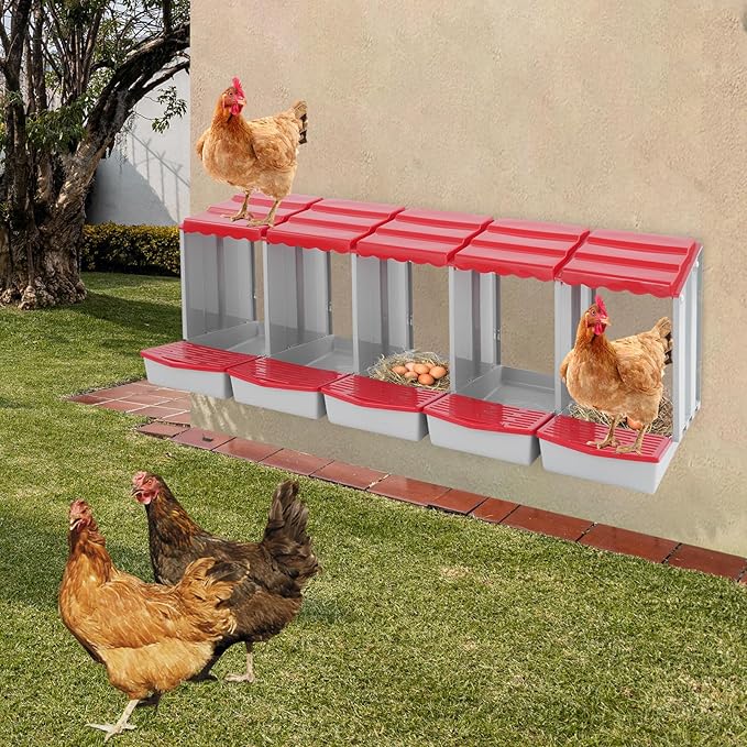 Chicken Nesting Box, 3 Compartments Laying Boxes for Hens, Nest Box for Chicken Duck Poultry Coop, Wall Mount Chickens Roosting Boxes, Protect Collect Egg (Red)
