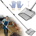 10inch Chicken Poop Scooper, Dual-Specification Pore Chicken Coop Cleaning Tools Come with Gloves Coop Scoop 4 Sections Extended with 22 to 62" Stainless Steel Adjustable Handle
