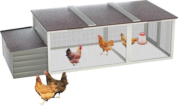 Large Wooden Chicken Coop,Outdoor Hen House with Nesting Box and Weatherproof Asphalt Roof,Walk-in Poultry Cage W/Secure Locks,Metal Mesh Run for Backyard Farm Use,Easy Assemble,Gray