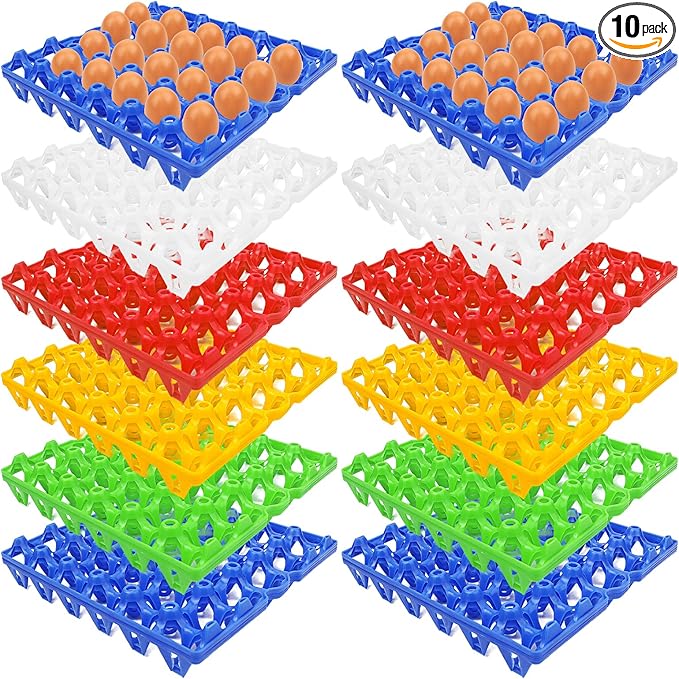 10 Pack Bulk Stackable Plastic Egg Cartons 30 Egg Capacity Egg Trays for Home Chicken Farmers Multifunctional Egg Crates Ideal for Storing Shipping Fresh Eggs, Available in 5 Assorted Colors