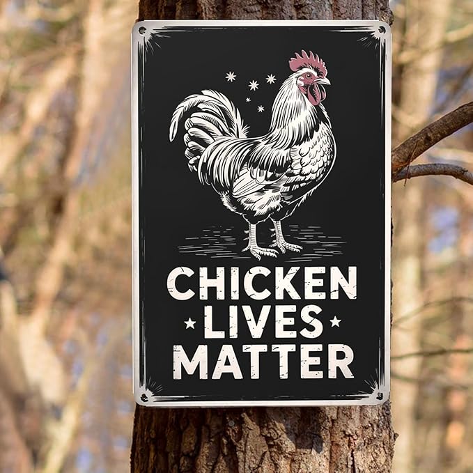 Minimalist text wall art featuring Chicken Lives Matter Chicken Farm Farmer Pet Gift Metal Tin Sign Poultry Coop Decor Perfect For Hanging In Barn Shed 8x12 inch metal sign for home bar wall decor