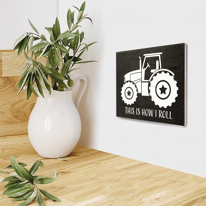 JennyGems This is How I Roll Tractor Wooden Sign, Funny Farmer Gifts, Farmhouse Decor, Tractor Gifts and Accessories, Made in USA