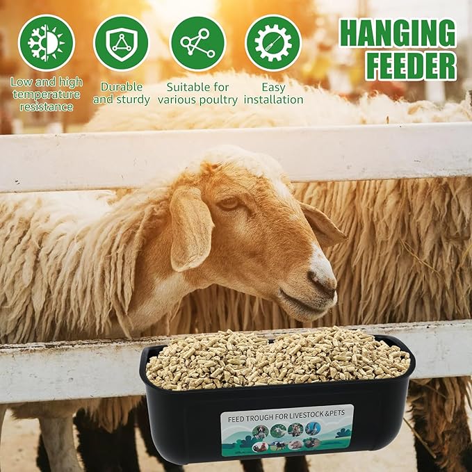 2Pcs Chicken Feeder Hanging Chicken Feeders Goat Feeder Hanging Feed BPA Free Chicken Feeder Poultry Feeder Poultry Feeding Container Water Bucket for Chicken Duck Goat (Black)