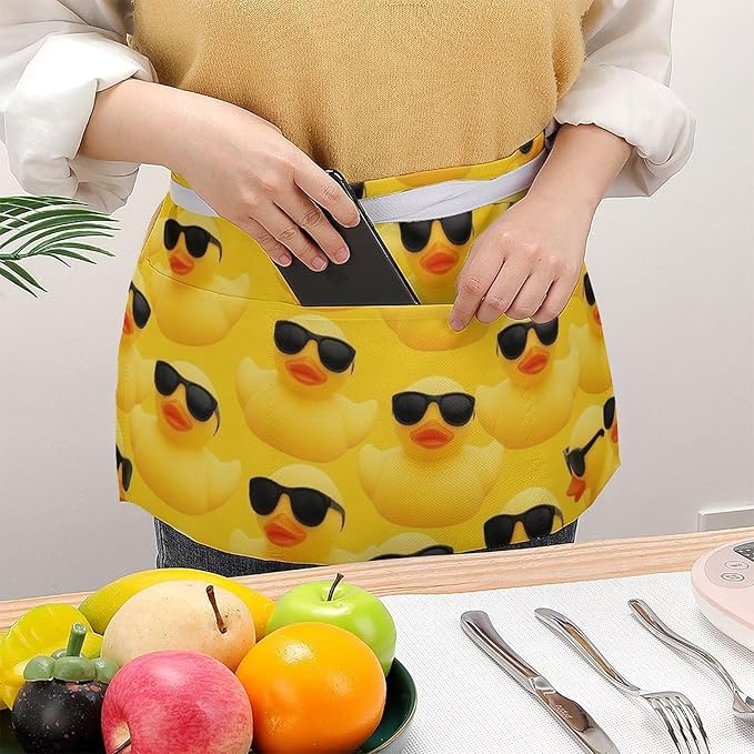Server Waist Aprons Waitress Unisex Chef Works Half Apron with 3 Pockets