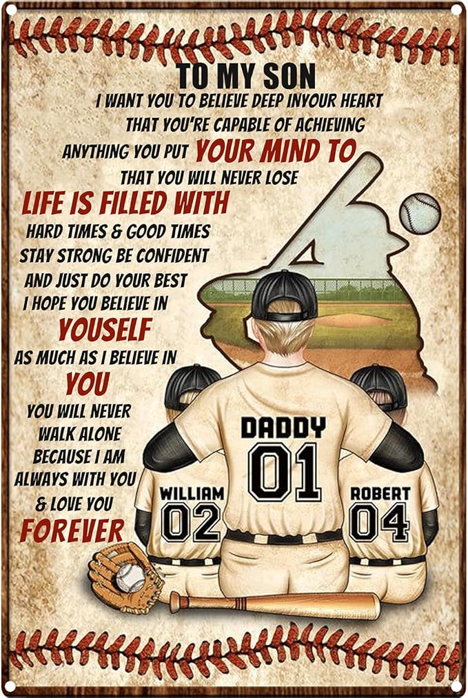 Vintage Tin Signs Motivational Wall Decor-To Son Teen Boy Room Baseball Decor Gifts,Sports Posters for Boys Bedroom 8x12 Inch