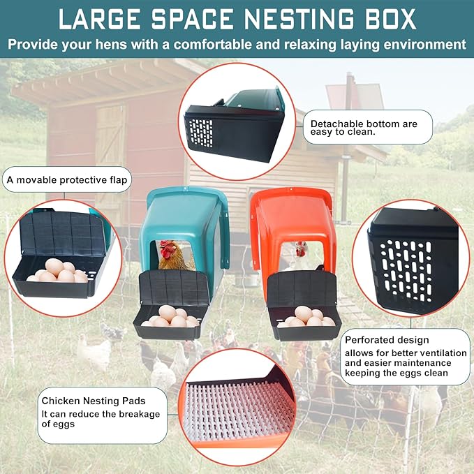 10-Pack Chicken Nesting Boxes with Perch, Roll-Out Laying Boxes for Hens,Egg Nesting Box for Chicken Coop, Large