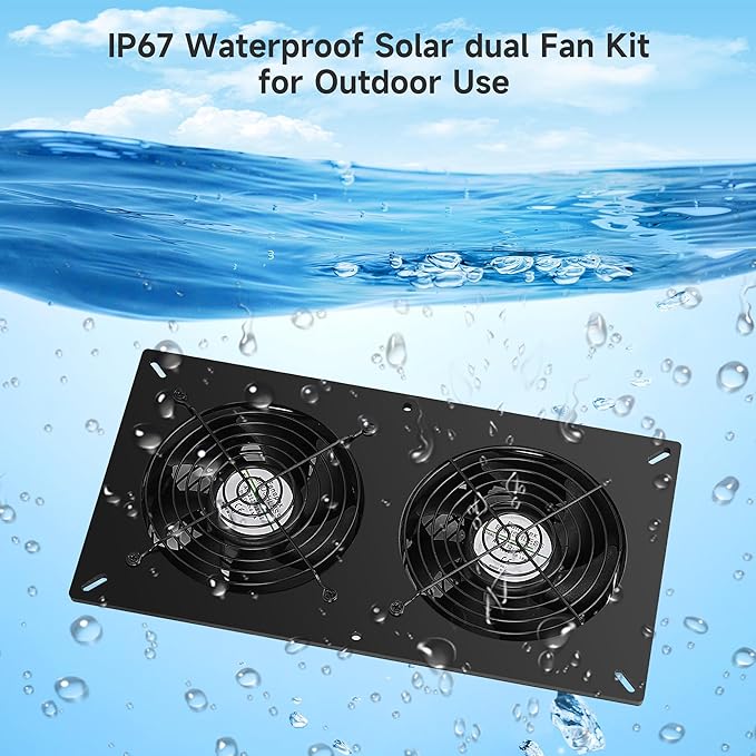 Solar 2 Fan Kit with 66.6 Wh Battery Backup, 50W Solar Panel Powered Rechargeable Weatherproof Fans for Chicken Coop, Greenhouse & Shed