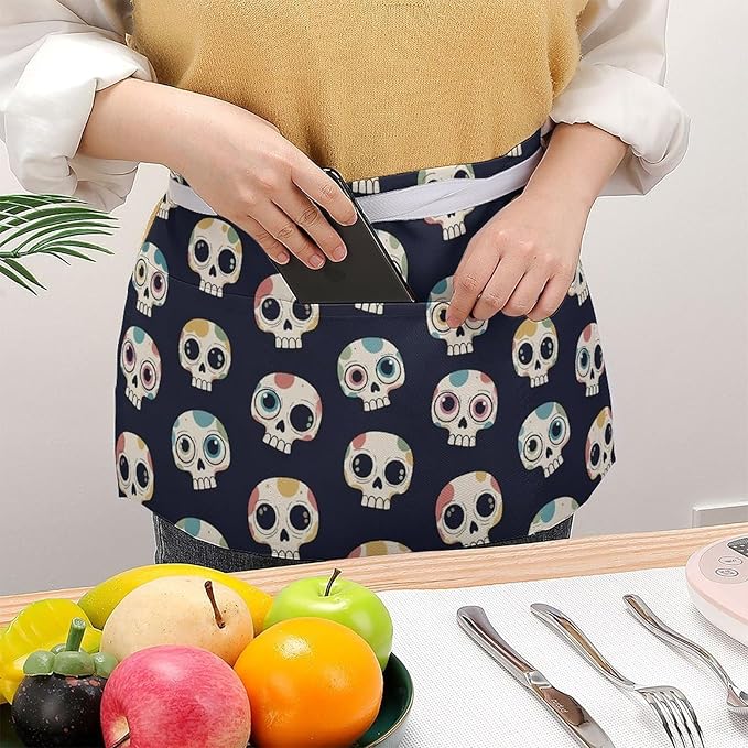 Server Waist Aprons Waitress Unisex Chef Works Half Apron with 3 Pockets
