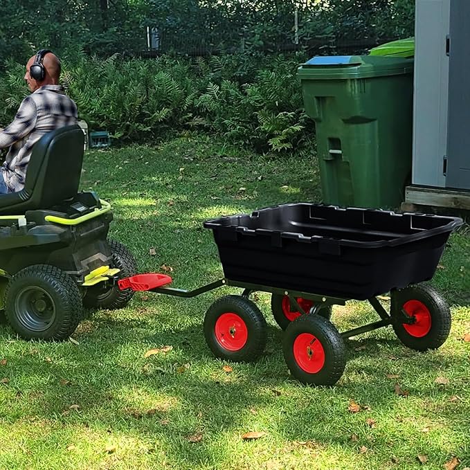 Garden Dump Cart 900 LB Heavy Duty,10" Pneumatic Tires & 180° Adjustable Handle with Quick Release, Utility Yard Wagon for Farm and Outdoor Use