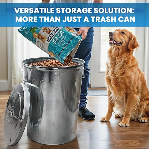 Plexon 20 Gallon Metal Trash Can with Lid and 6 Gallon Small Metal Trash Can with Locking Lid Heavy-Duty Outdoor and Indoor Set for Storage Waste Bird Seed and Farm Use, Bundle