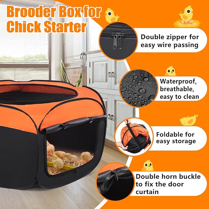 Chick Brooder Box, Upgrade Double Door Brooder Box for Chick Starter Kit, Pop-Up Baby Chicken Pen Supplies Brooding Up to 15 Baby Chicks, Duck and Quail