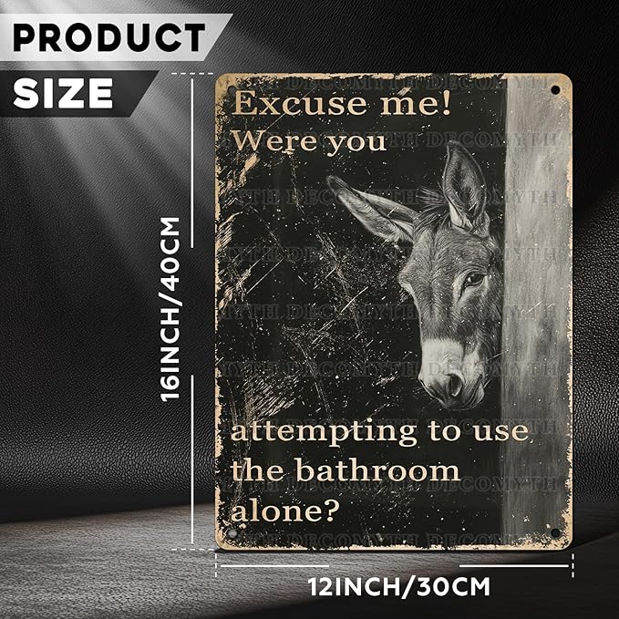 Vintage Donkey Metal Sign Excuse Me Funny Sign Wall Decor for Bathroom Retro Metal Sign Donkey Poster Home Decor 12 * 16inch