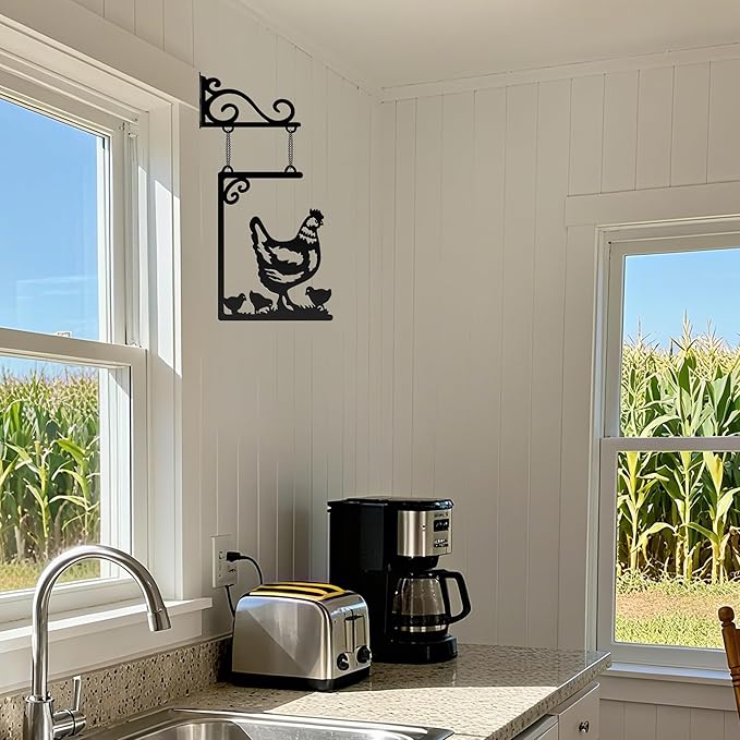 YATEASLU Chicken Decor for Kitchen Wall - Metal Hen and Chicks Hanging Art, Rustproof Outdoor/Indoor Wall Hanging Decor for Farmhouse, Garden, Porch,Chicken Decorations Gifts