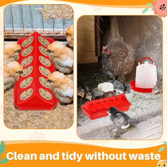 12 Pack Chicken Feeder and Waterer Set Bird Small Poultry Feeder Flip Top Bird Small Poultry Feeding for Pigeon Chick Drinker Duckling Quail Feeding Dispenser (1.5 L,Red)