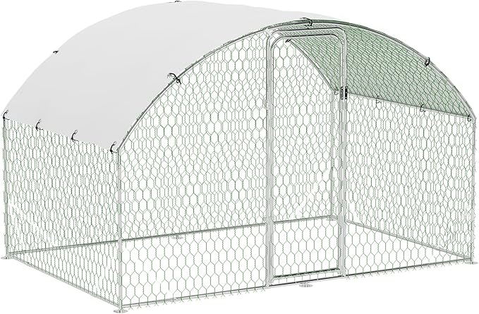 Large Metal Chicken Coop, Outdoor Chicken Runs for Yard with Cover,Large Chicken Run with Upgrade Tri-Supporting,Waterproof and UV-Resistant,Walk-in Poultry Cage for Farm Yard(9.8'l x 6.5'w x 6.5'h)