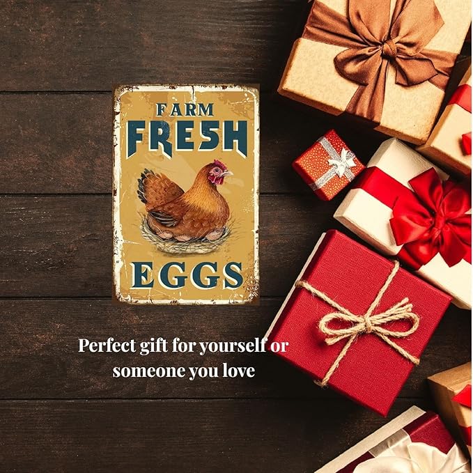 Funny Chicken Sign, Metal Chicken Coop Tin Signs, Farm Fresh Eggs, Yard Sign Garage Farm Garden Wall Decor Sign Plaque Outdoor for Home Fence 8 X 12 Inches