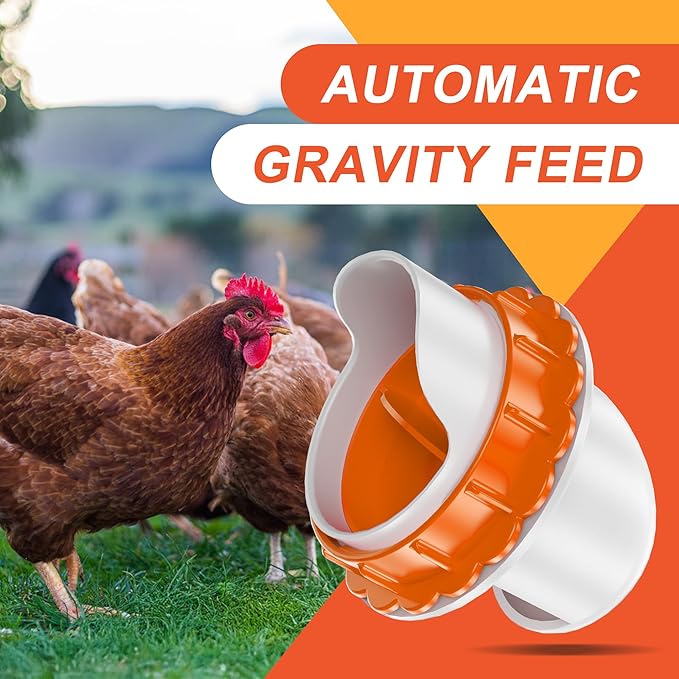 DIY Chicken Feeders No Waste, 6 Ports Poultry Feeder with Hole Saw for Buckets Troughs Orange
