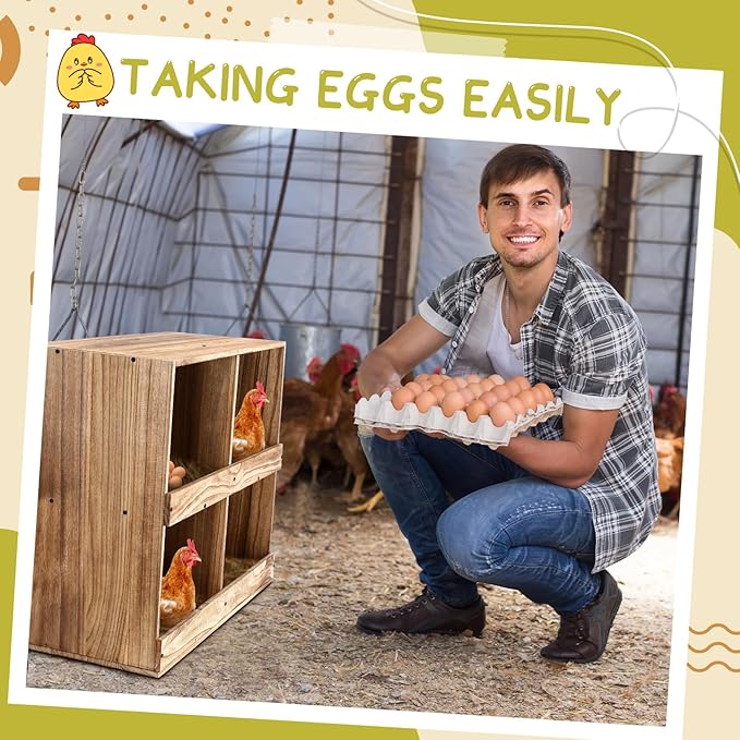 Chicken Nesting Boxes 4 Compartment Wooden Chicken Laying Boxes for Hens Ducks Poultry Easy Egg Collection
