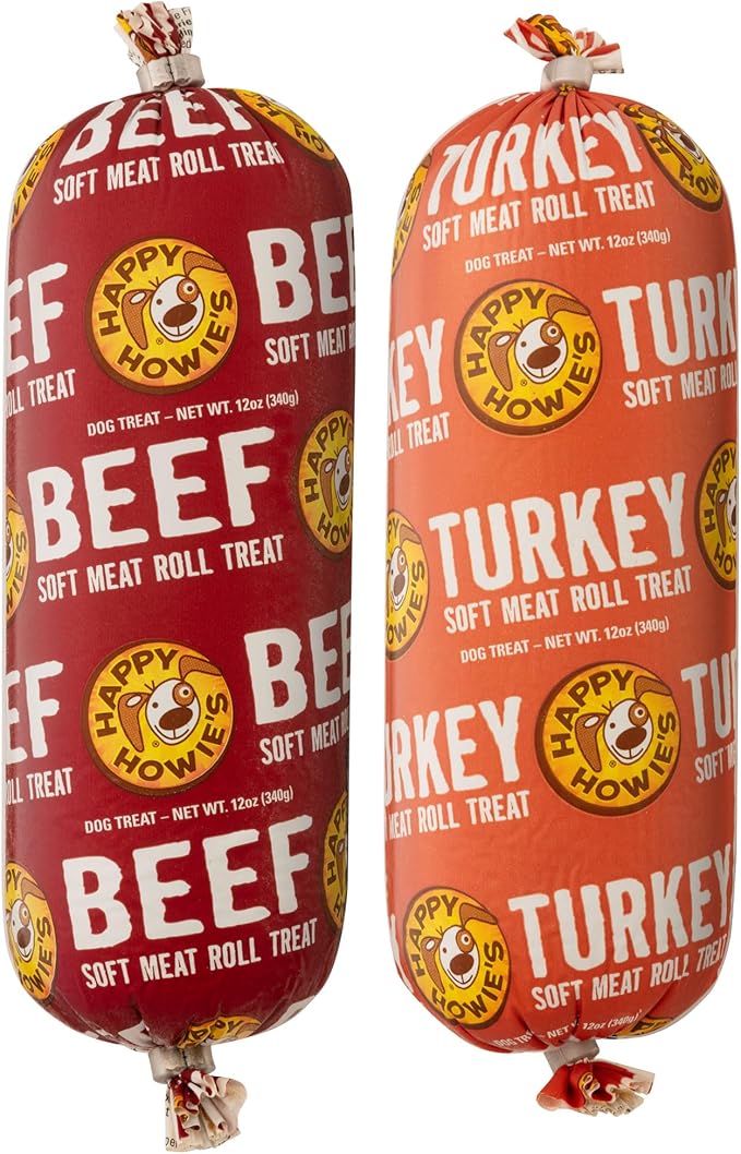 Happy Howie's Soft Meat Roll Treat - Dog Food Rolls, High Protein, Natural Ingredients, for All Dogs, Made in USA - Beef, Turkey 12 Oz (Pack of 2)