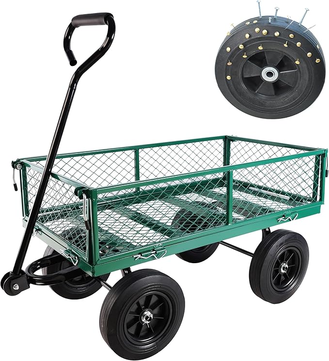 Wagon with Removable Sides - Can be Used in Farms, Warehouses etc - Dump Cart - Solid Green Wheels