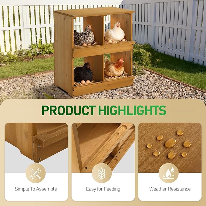 Outvita Nesting Boxes for Chickens 4 Compartments, Wood Chicken Nesting Box Wall Mount, Versatile Use Nest Box for Chicken Coop, Easy to Assemble for Chicken, Hens, Ducks