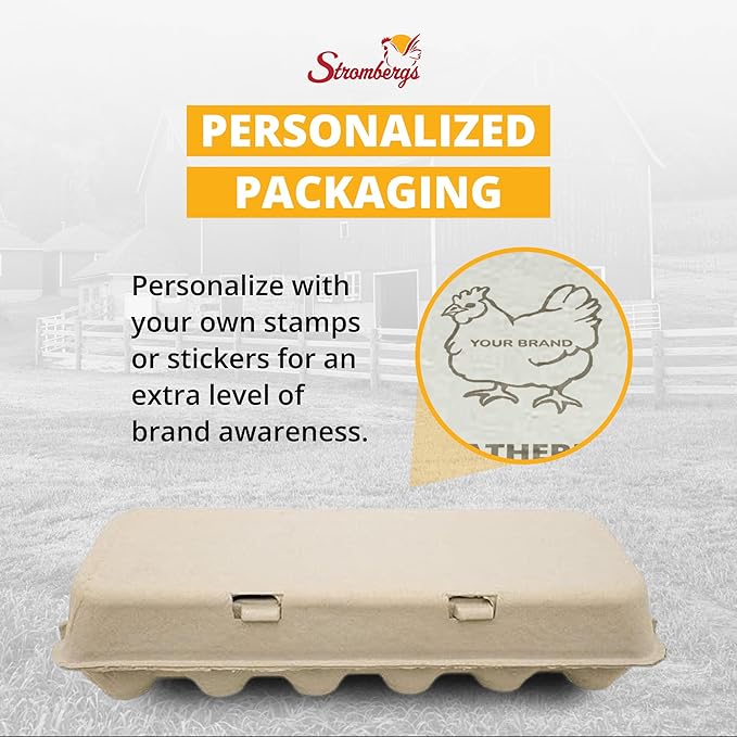 Stromberg's Large Blank Flat Top Chicken Egg Cartons, Perfect for Personalization, Eco-Friendly and Biodegradable, Made From Recycled Materials, Ideal for Farmers and Crafters, 200 Pack