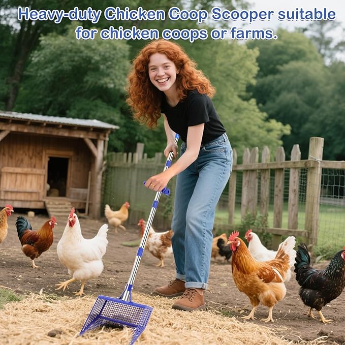Metal Pooper Scooper for Large Dogs & Chicken Coop - Heavy Duty Long Handle Dog Poop Scoop with Sifting Shovel, Adjustable Rake for Yard, Gravel & Kennel Cleaning, Rust-Proof Stainless Steel