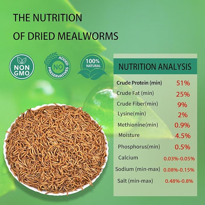 Dried Mealworms 5LB Pure Natural Non-GMO Mealworms for Chickens High Protein Chickens Feed Meal Worms for Laying Hens Wild Birds