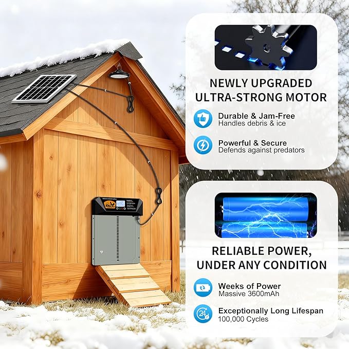 Extra Large Automatic Chicken Coop Door Solar Powered with Timer Light, 16'' × 12'' Aluminum Auto Chicken Coop Door with Timer, Remote, Anti-Pinch, Weatherproof for Chickens, Ducks & Geese