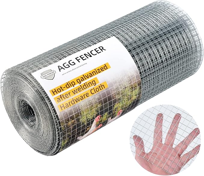 8inch x 50ft Hardware Cloth 1/2 inch Chicken Wire Fencing 19Ga, Hot Dipped Galvanized After Welding Garden Plant Supports Welded Metal Chicken Wire Fence, Poultry Animal Netting Cage Screen