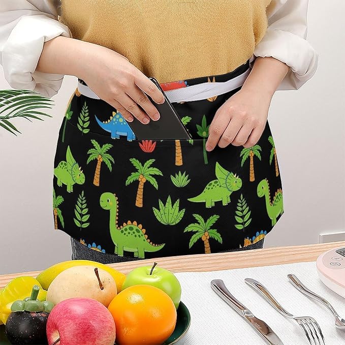 Unisex Apron for Cooking Server Waitress Half Waist Apron with 3 Pockets