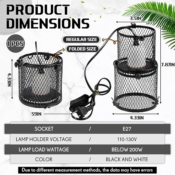 VIHOSE 1 Pcs Retractable Reptile Heat Lamp Holder Reptile Anti Scald Lampshade Ceramic Heat Emitter Heating Lamp Shade with Switch for Pet Amphibian Snakes Lizards Turtle Frogs Chicks, Without Bulb