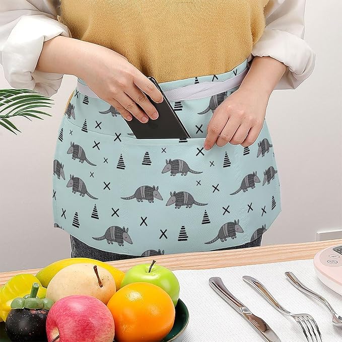 Server Apron with 3 Pockets Waist Waiter Waitress Half Apron Short Aprons