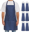 Will Well Kitchen Apron for Men and Women - 33" x 27" Oil-and-Water-Resistant with Adjustable Neck Strap and 38" Waist Ties for a Snug Fit, Lightweight with 2 Front Pockets - 6-Pack, Navy Checkered