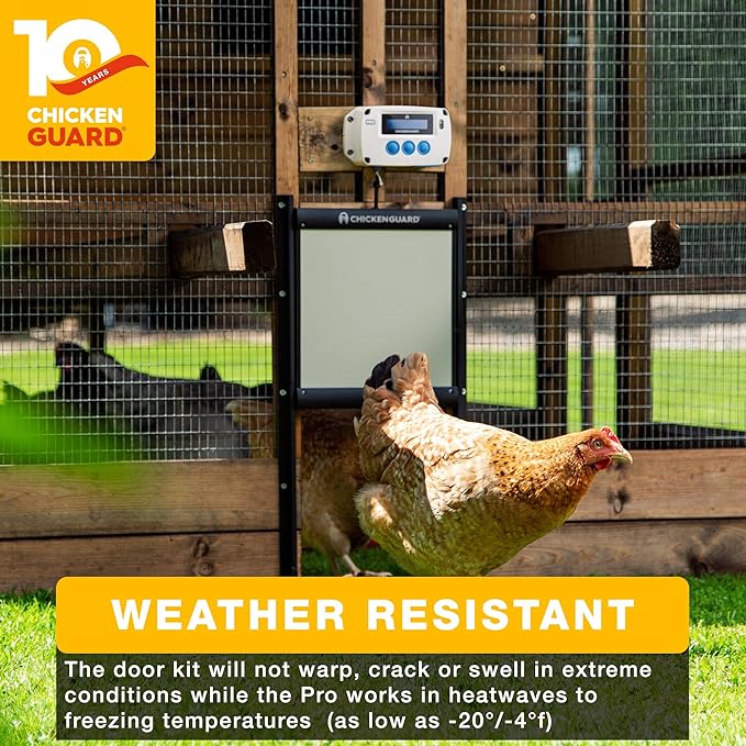 ChickenGuard Automatic Chicken Coop Door Opener, Power by Solar/Batteries/Electric. Strong Motor Lifts 2kg; Timer/Light Sensing; Motor Units only or Combination Kits (PRO + Door + Batteries)