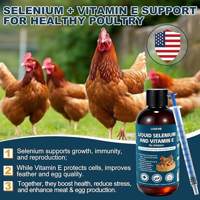 E+S Poultry Vitality Formula | Selenium for Chickens and All Poultry | Nutrient Support Liquid for Energy Balance and Mobility | Feed Mix Additive for Healthy Growth,3.4 fl oz