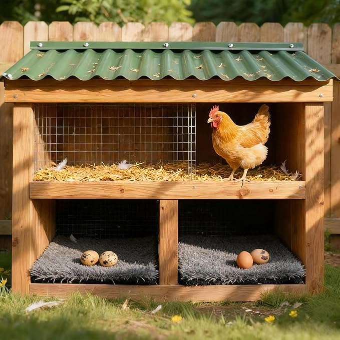 8 Pack Chicken Nesting Pads for Chicken Coop, 11.8"x11.8" Reusable Plastic Artificial Grass Nesting Box Pads Washable Laying Eggs Turf Egg-Protecting Mats for Coops, Pets & Crafts - Grey