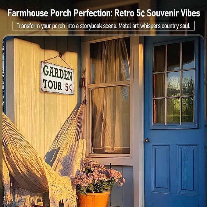 Vintage Metal Garden Signs for Outside Yard Decor - "Garden Tour 5 Cents" Gardening Gifts for Women Patio Farmhouse Wall Decor Art 12x8 Inch