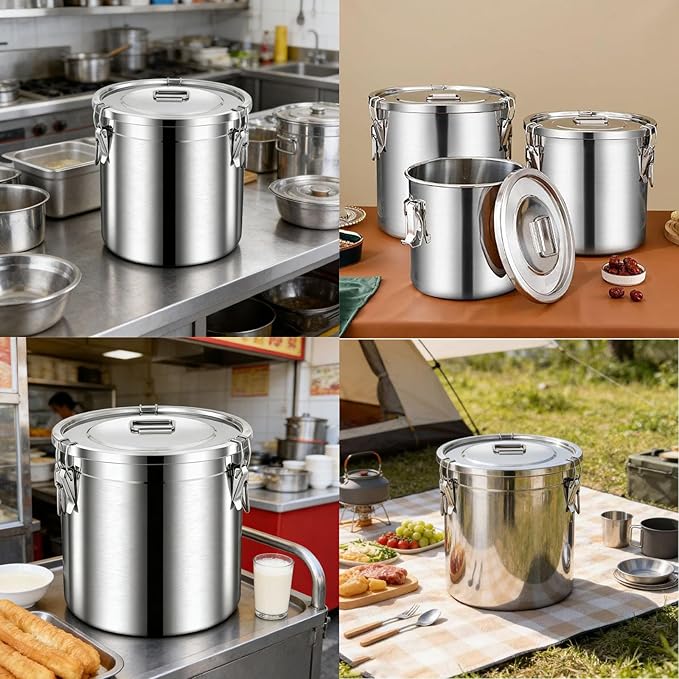 Stainless Steel Dog Food Storage Containers with Airtight Lid and Locking Clamp, 5-30L, Large Food Storage Container Metal Pet Food Bin for Dogs, Cats & Birds Seed