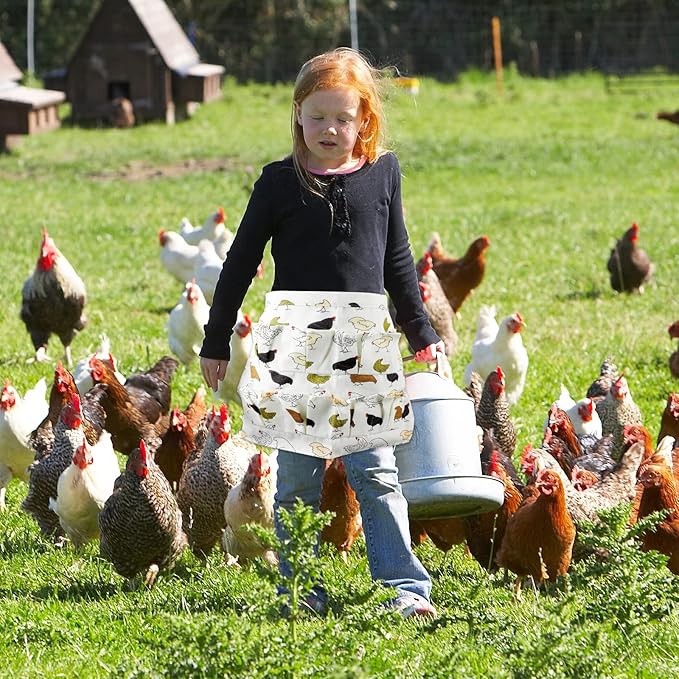 Cute Egg Collecting Apron with 8 Deep Pockets, Multi-Pocket Farmhouse Apron for Kids & Adults, Durable Egg Gathering Dress for Chicken Duck Goose Eggs, Kitchen & Parent-Child Activity