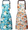 Floral Apron Women, 2 Pack Aprons for Women with Pockets, Waterproof Kitchen Apron Aprons for Cooking, Baking