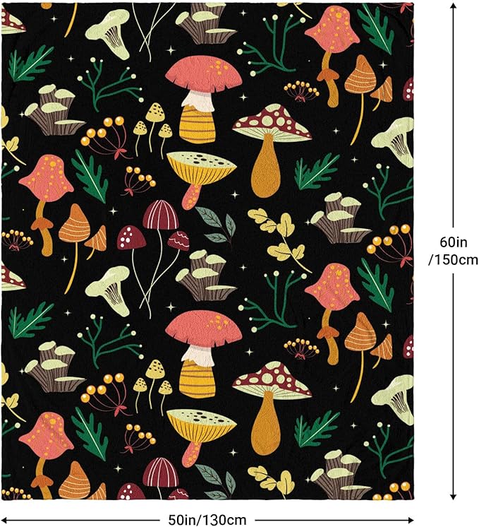 Mushroom Blanket Gifts for Women, Mushroom Throw Easter Blanket Soft Cozy Fleece for Couch Sofa Bed, Cute Cottagecore Decor for Home Bedroom, All Season, 60"x50"