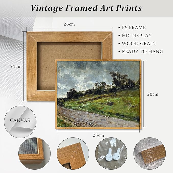 Vintage Country Wall Art Natural Landscape Picture Country Road Painting Antique Farmhouse Wall Art Wilderness Artwork Rustic Landscape Poster Vintage Village Painting Green Scenery Picture 8x10in Framed