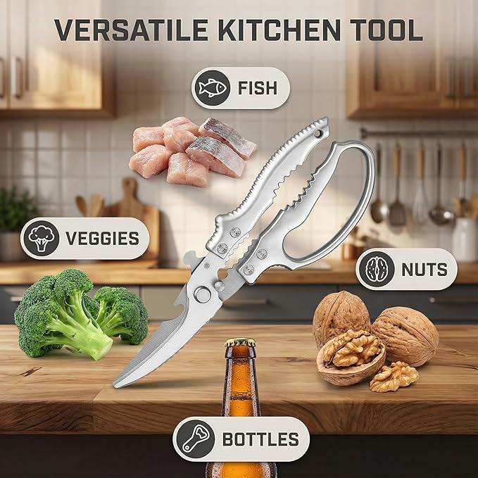 Vexrythm Heavy Duty Poultry Shears - Effortlessly Cut Chicken, Meat & Veggies with Non-Slip Handle, Safety Lock & Spring Loaded Design! Dishwasher Safe Kitchen Shears!