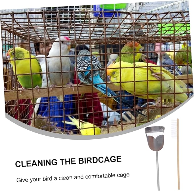 Angoily 4pcs Bird Cage Cleaning Set Brush and Shovel Kit for Parrot and Pets Easy to Use Cage Accessory for Daily Maintenance