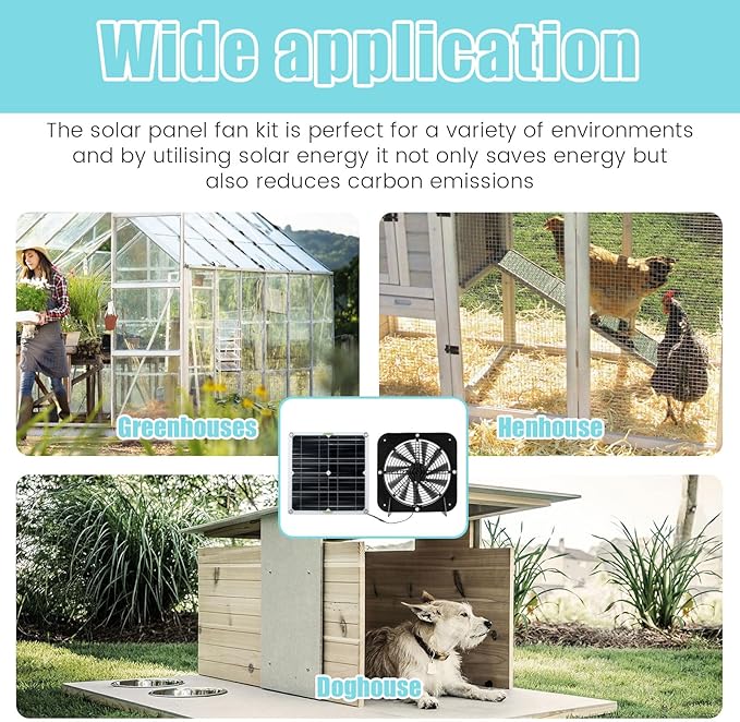 Solar Panel Fan Kit 13.5inch 100W Waterproof Solar Powered Exhaust Fan 3000rpm Auto Adjustable High Efficiency Cooling Chicken Solar Fan Solar Camping Fan for Dog Kennel