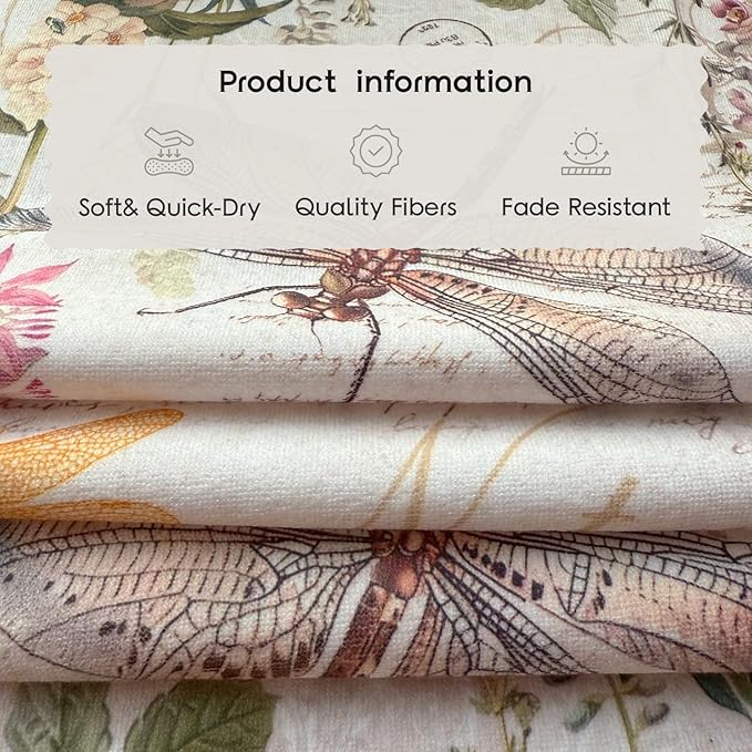 4 Pcs Vintage Garden Nature Kitchen Towels Dish Towels, Decorative Bird Bunny Dragonfly Bee Design, 27.5x20 Inch Farmhouse Absorbent Decoration Hand Towels (Garden)