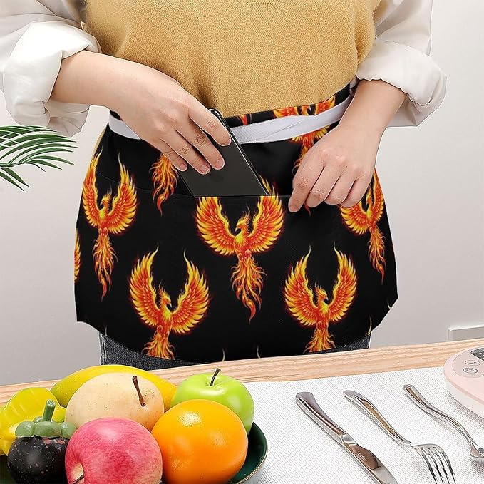 Short Aprons for Servers Unisex Chef Works Waitress Apron with 3 Pockets